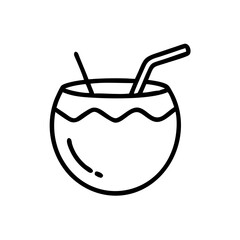 Poster - A simple graphic showing a coconut drink with two straws in a black and white outline style design