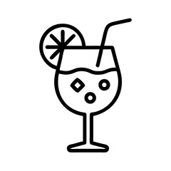 Poster - A refreshing beverage in a stemmed glass with a slice of citrus and a straw shown in outline style