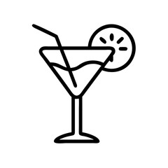 Poster - Outline drawing of a cocktail in a stemmed glass with a straw and citrus garnish on the rim