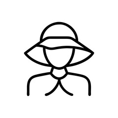Poster - Outline drawing of a person wearing a wide brimmed hat and a tied scarf around their neck design is simple