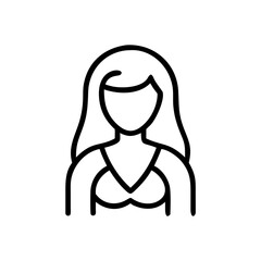 Poster - Simple outline of a woman with long hair and bikini top in black and white minimalist design style