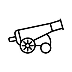 Poster - simple outline drawing of a cannon with wheels on a white background, side view, black lines