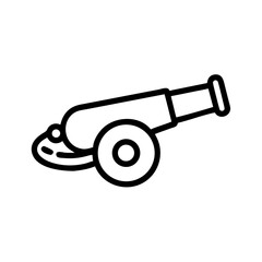 Poster - simple line drawing of a cannon with a wheel and barrel on a white background design element art