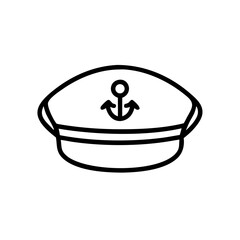 Poster - A single line drawing of a captain's hat with an anchor on it in simple black and white style
