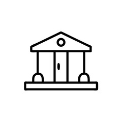 Poster - Simple line drawing of a building with a triangular roof and columns on a white background design is here