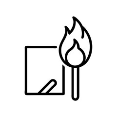Poster - Burning matchstick beside a square outline with a curved line inside it shown in a simple design