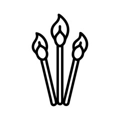 Poster - Three lit wooden sticks with flames in a simple line drawing style on a white background image design