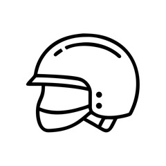 Poster - Outline drawing of a motorcycle helmet with visor and chin strap shown in black on a white background