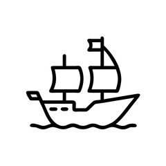 Poster - A simple line drawing of a sailing vessel with two masts and a flag on wavy water surface design