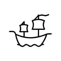Poster - A simple outline drawing of a sailing ship with two masts on wavy water surface design element