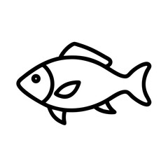 Poster - Simple graphic of a fish with fins and a tail swimming to the right in black outline style drawing