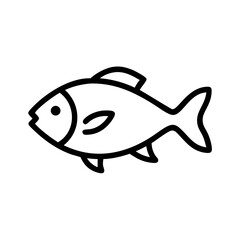 Poster - Simple line drawing of a fish with a pointed head and a curved tail swimming to the right side view