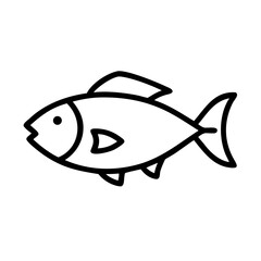 Poster - Simple outline drawing of a swimming aquatic animal with fins and tail on a white background surface