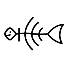 Poster - Simple graphic of a fish skeleton with a smiling face and bones on a white background drawing style