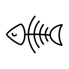 Poster - Simple line drawing of a fish skeleton with head, bones, and tail on a white background space here now
