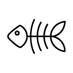 Poster - Simple graphic of a fish skeleton with head, bones, and tail in black outline on white background