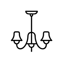 Poster - outline drawing of a hanging light fixture with three lamps and a central support rod design element