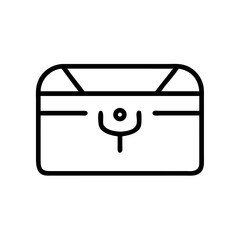 Poster - Simple outline drawing of a rectangular trunk with a unique lock and triangular accents on top lid
