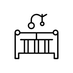 Poster - Outline drawing of a crib with a mobile hanging above it, simple and minimalist style design element