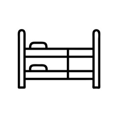 Poster - A simple graphic showing a black and white bunk bed with two pillows in a minimalist style design icon