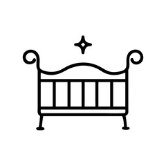 Poster - Simple line drawing of a baby cot with a star above it in black and white minimalist style design