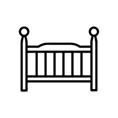 Poster - A simple line drawing of a baby cot with rounded posts and vertical bars forming the sides and ends