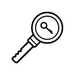 Poster - A simple graphic of a key inside of a magnifying glass with a white background is displayed here