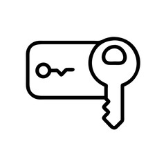 Poster - Outline drawing of a key card with a key hanging off the side in a simple black and white style