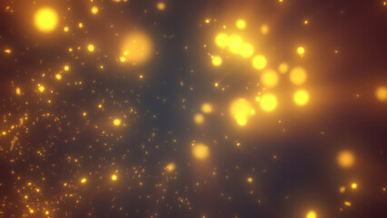 Poster - A dark, glowing cosmic-inspired backdrop featuring orange light sparks and a dreamy, swirling mist-like effect background