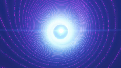 Poster - Purple and blue neon tunnel digital vortex with intricate wireframe patterns, symbolizing virtual reality, metaverse, and digital transformation concepts background