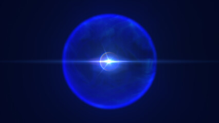 Wall Mural - futuristic glowing energy sphere emitting radiant blue light on a dark background, with lens flare e