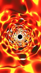 Poster - abstract glowing tunnel of swirling fire-like patterns, intense red and yellow hues radiating energy