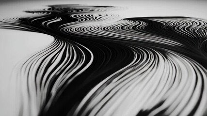 Abstract flowing black lines art on white background, curving shapes design element, modern monochrome surface texture, creative wave pattern concept, organic forms