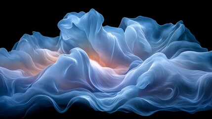 Poster - Intricate layers of ethereal blue and orange abstract waves flowing on a black background