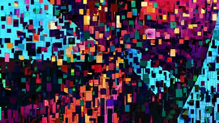 Poster - Abstract colorful digital art with geometric shapes and patterns  