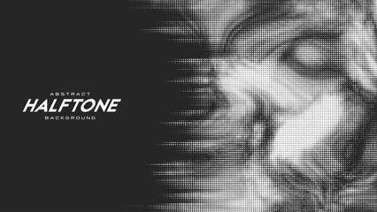 Poster - Abstract vector torn monochrome halftone background. Scrathed dotted texture element.