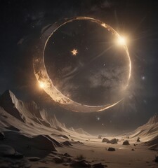 Wall Mural - Distressed parchment, soft star glow, crescent moon, cosmic dust ,  stars,  antique
