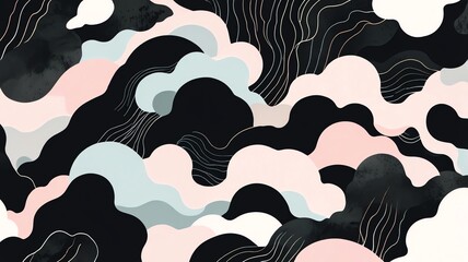 Wall Mural - abstract cloud dreamscape: a serene composition of pastel and dark hues