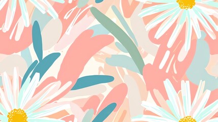 Wall Mural - abstract floral delight: a pastel paradise of daisies and brushstrokes