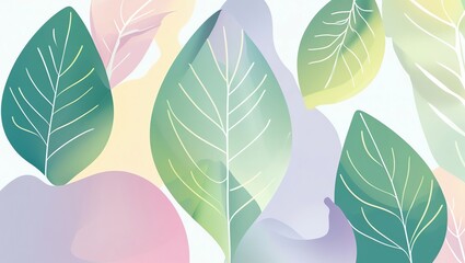 Wall Mural - pastel leaves abstract art: a serene botanical illustration