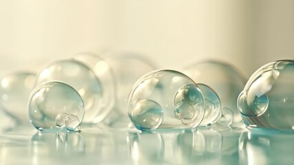 Poster - Close-up view of clear liquid bubbles with reflections creating a soft, ethereal, and dreamy aesthetic for serenity and relaxation