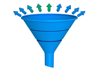 Poster - Blue funnel with upward arrows, illustrating a reversed sales funnel or inverted process