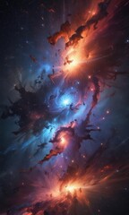 Wall Mural - abstract swirling nebulae, vibrant star clusters, watercolor, graphic, galaxy