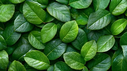 Poster - Close up of green leaves with a lush green background. The leaves are arranged in a way that creates a sense of depth and texture
