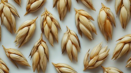 Aufkleber - Close up of many small grains of wheat. The grains are all different sizes and are scattered across the image