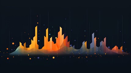 Aufkleber - Colorful city skyline is shown in a black background. The colors of the buildings are orange, yellow, and blue. The skyline is filled with many buildings, creating a sense of depth