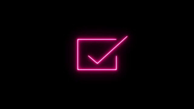 neon glowing check mark icon animation select right yes sign checkbox confirm success correct animated.checkmark  inside a circle animated. glowing neon line check mark animation4k