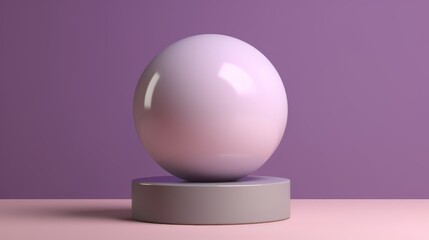 Leinwandbilder - Round ball is sitting on a pedestal. The ball is made of glass and is sitting on a grey base. The background is purple, which gives the scene a calm and serene mood