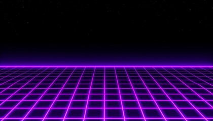 Poster - Neon grid background abstract purple synthwave