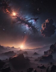 Wall Mural - Dark, swirling nebulae, distant starlight, cosmic dust clouds ,  pattern, nebula,  art